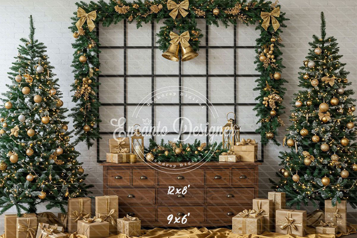 Luxury Gold Green Christmas Backdrop - Layoris