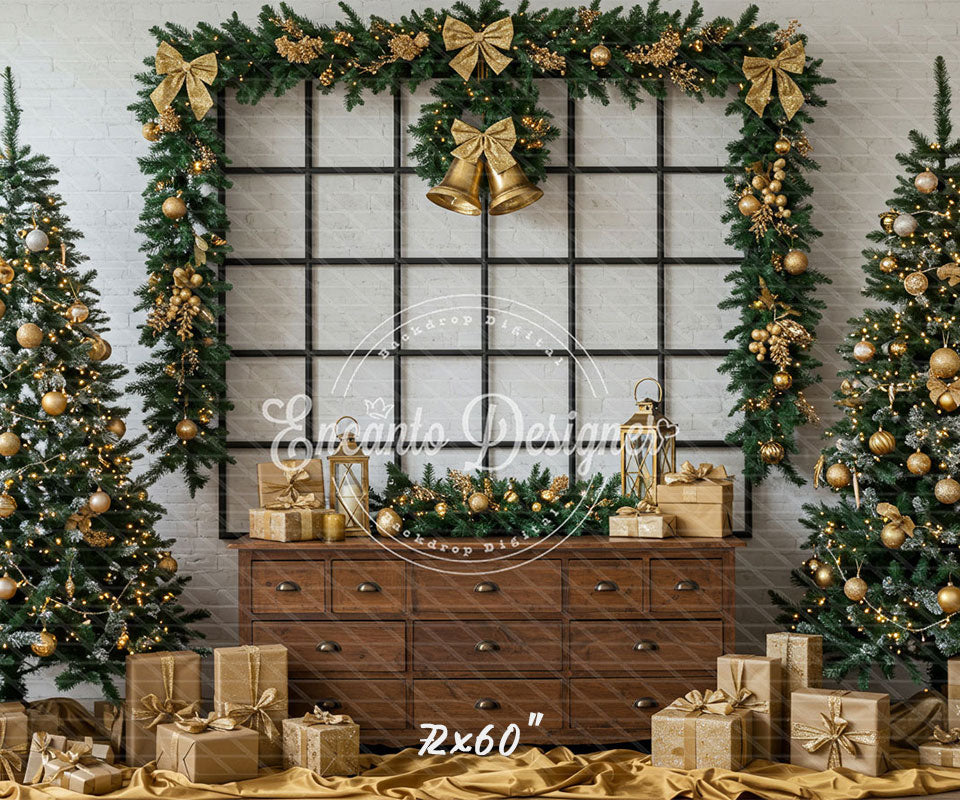 Luxury Gold Green Christmas Backdrop - Layoris