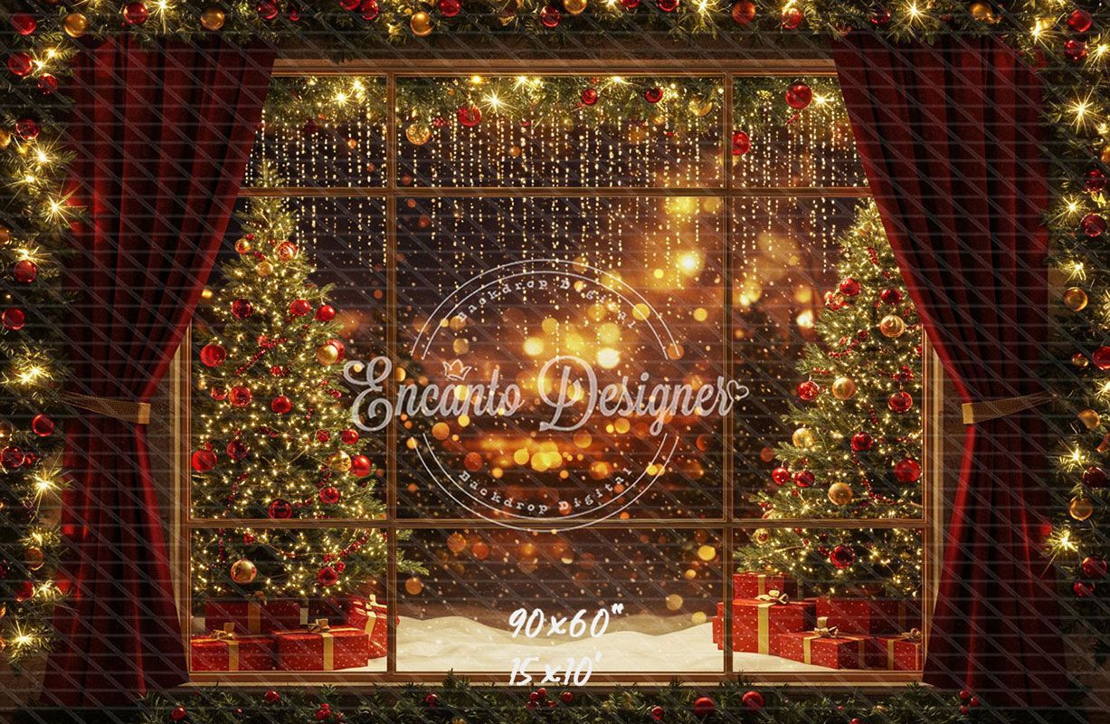 Colorful Window View Christmas Backdrop - Layoris
