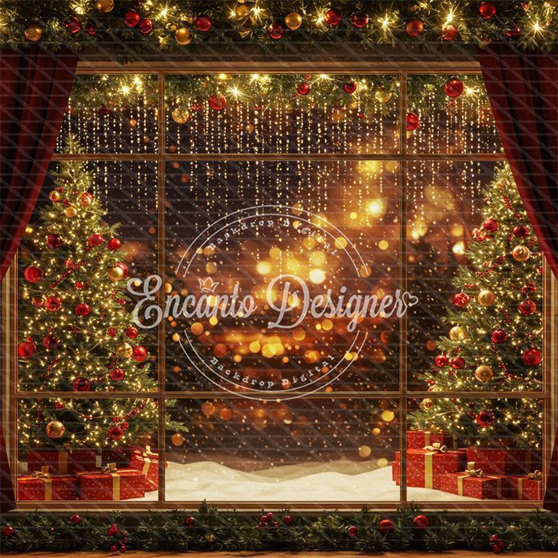 Colorful Window View Christmas Backdrop - Layoris