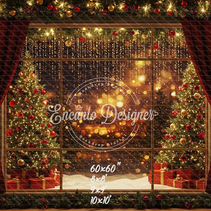 Colorful Window View Christmas Backdrop - Layoris