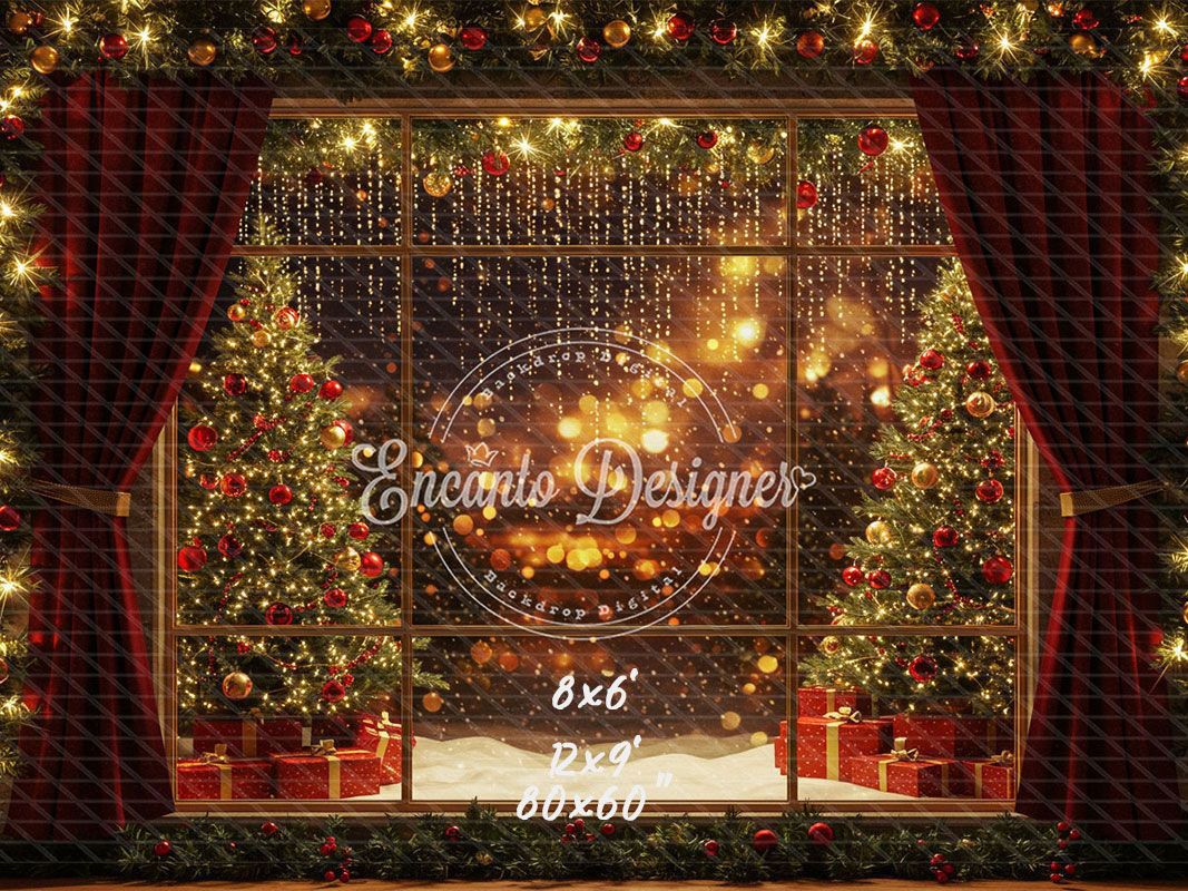 Colorful Window View Christmas Backdrop - Layoris