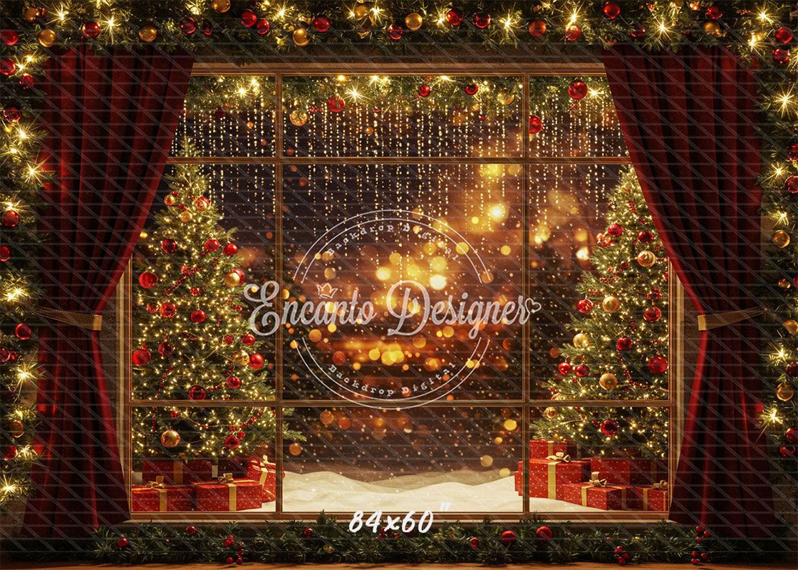 Colorful Window View Christmas Backdrop - Layoris