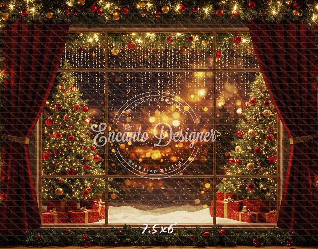 Colorful Window View Christmas Backdrop - Layoris