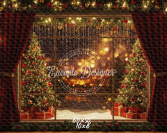Colorful Window View Christmas Backdrop - Layoris