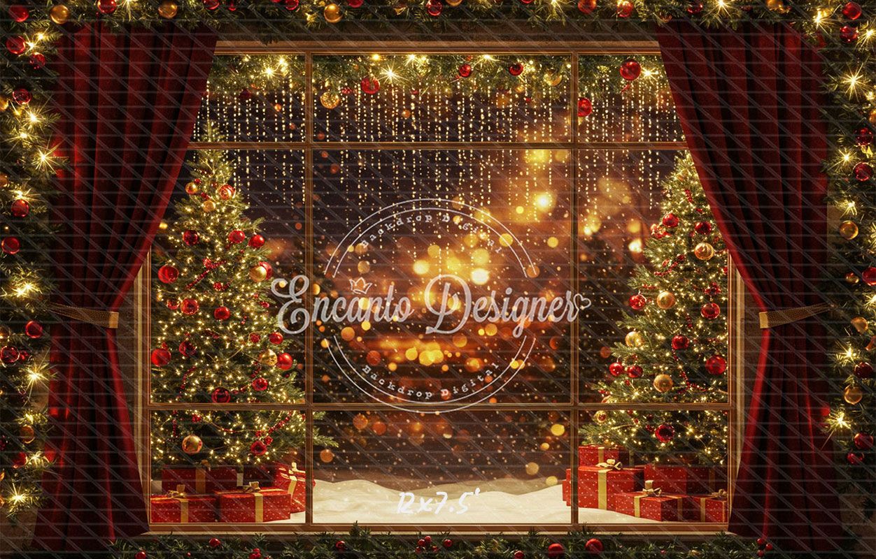 Colorful Window View Christmas Backdrop - Layoris