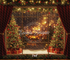 Colorful Window View Christmas Backdrop - Layoris