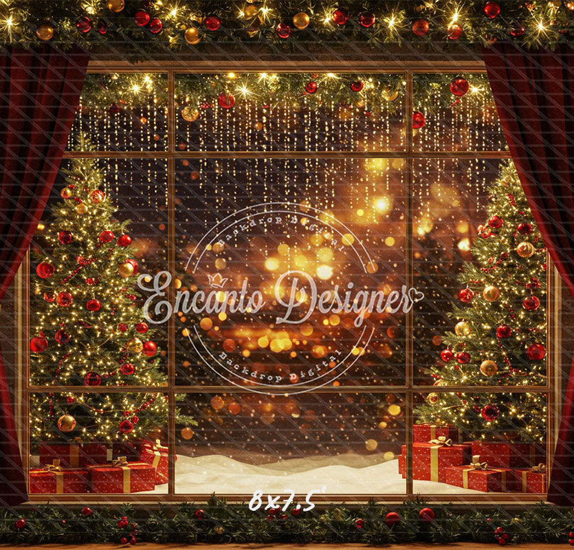 Colorful Window View Christmas Backdrop - Layoris