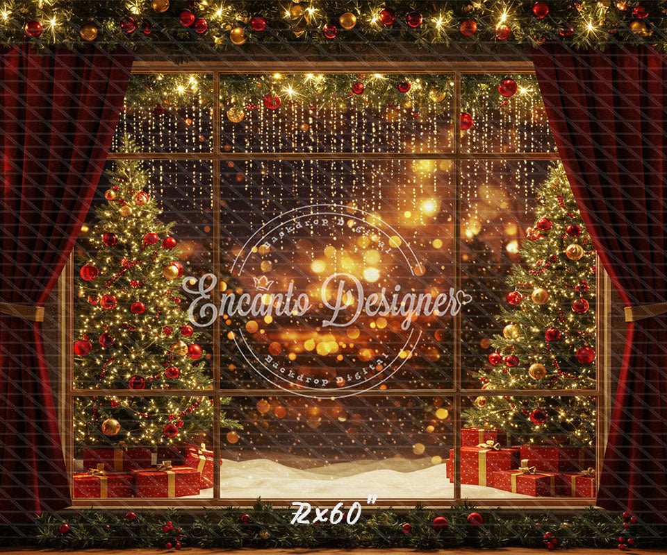 Colorful Window View Christmas Backdrop - Layoris