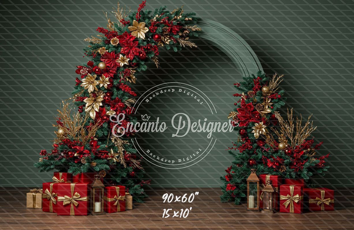 Red Gold Arch Christmas Backdrop - Layoris