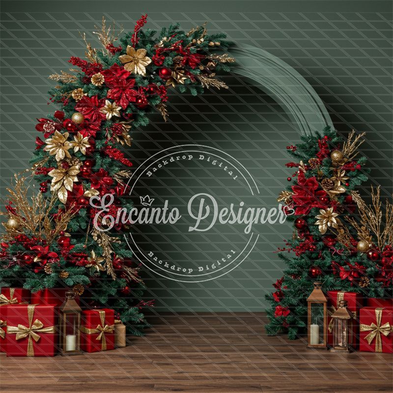 Red Gold Arch Christmas Backdrop - Layoris