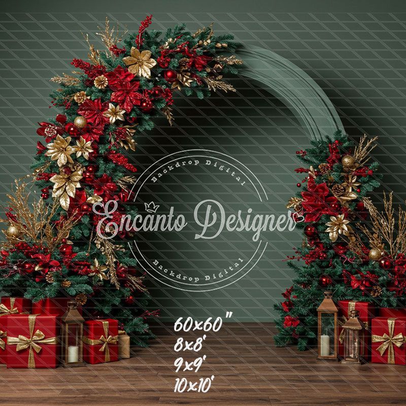 Red Gold Arch Christmas Backdrop - Layoris