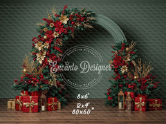 Red Gold Arch Christmas Backdrop - Layoris