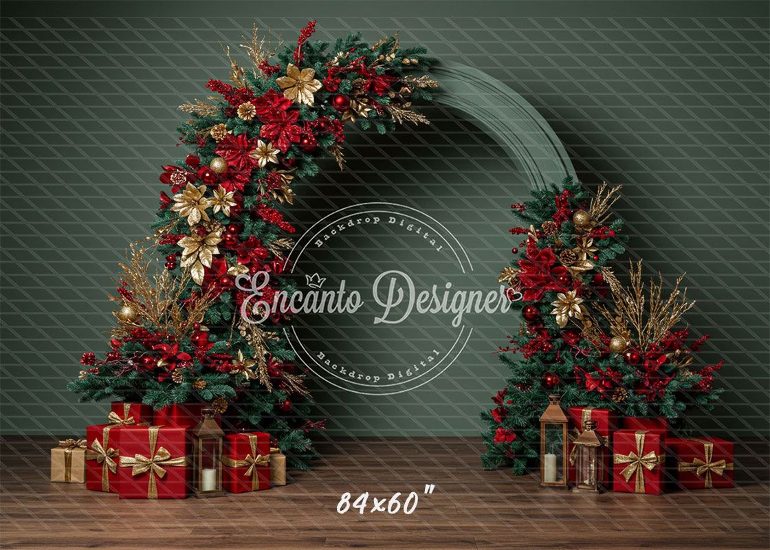 Red Gold Arch Christmas Backdrop - Layoris