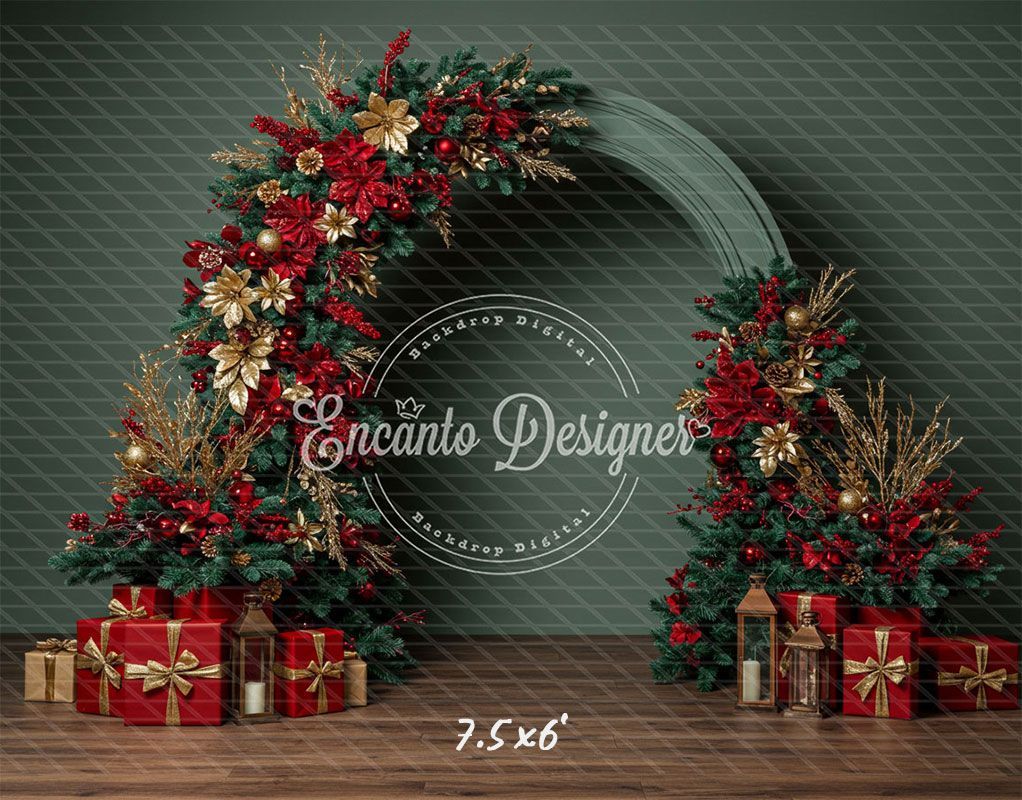 Red Gold Arch Christmas Backdrop - Layoris
