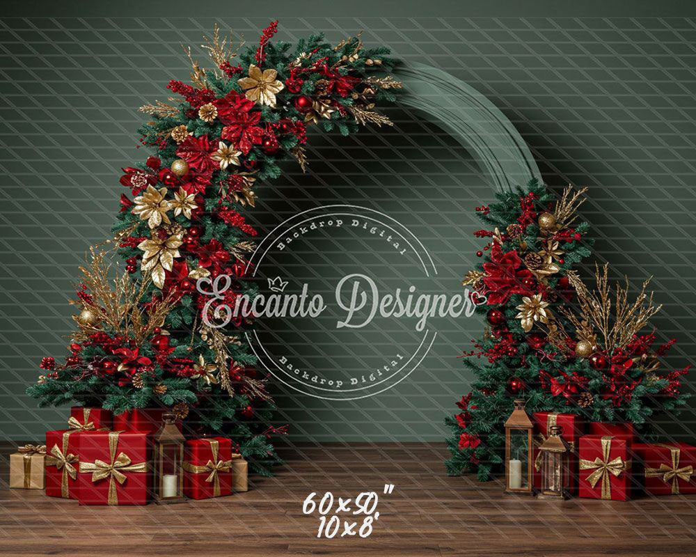 Red Gold Arch Christmas Backdrop - Layoris