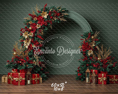 Red Gold Arch Christmas Backdrop - Layoris