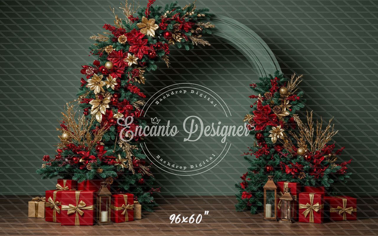 Red Gold Arch Christmas Backdrop - Layoris
