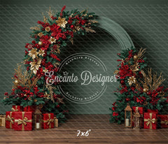 Red Gold Arch Christmas Backdrop - Layoris