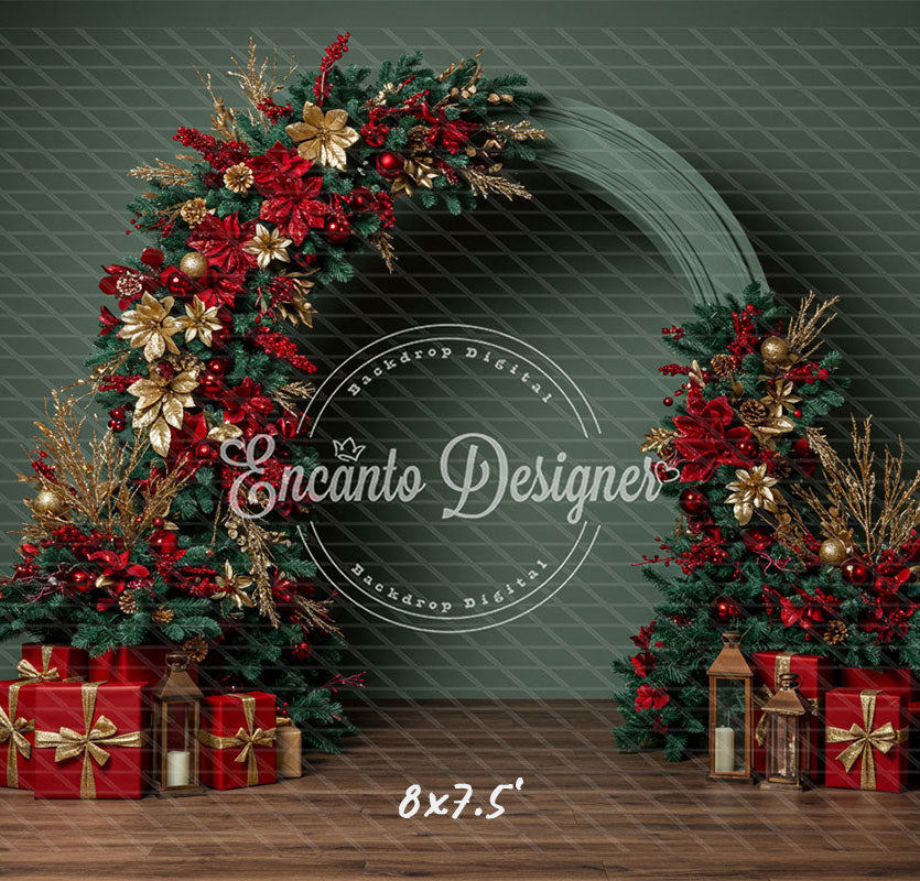 Red Gold Arch Christmas Backdrop - Layoris