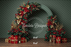 Red Gold Arch Christmas Backdrop - Layoris