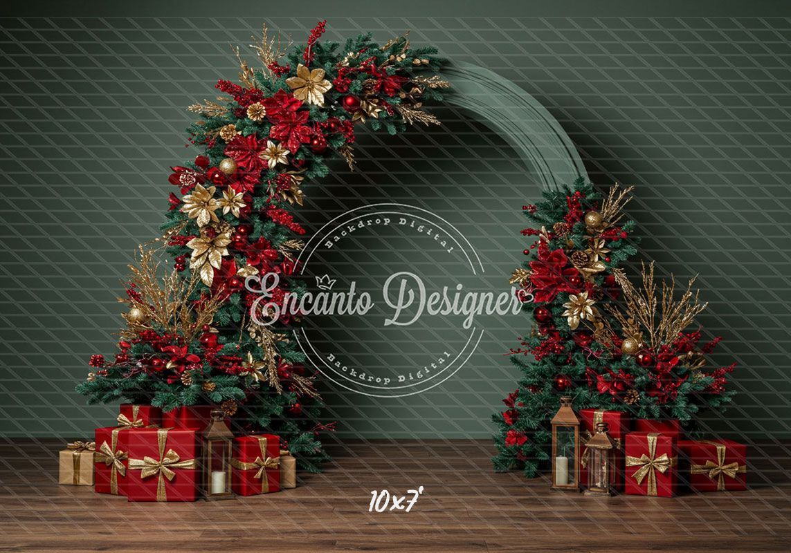 Red Gold Arch Christmas Backdrop - Layoris