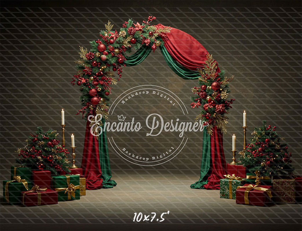Red Green Arch Christmas Backdrop - Layoris