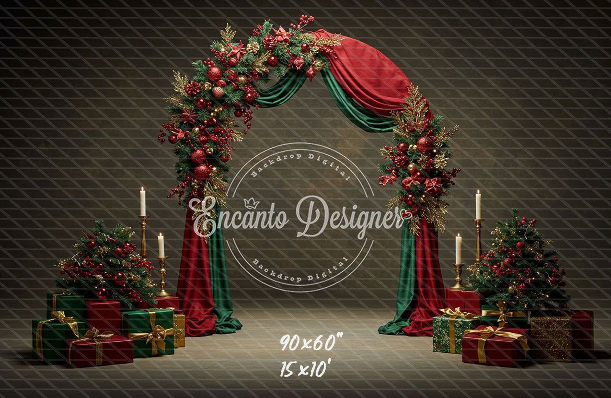Red Green Arch Christmas Backdrop - Layoris