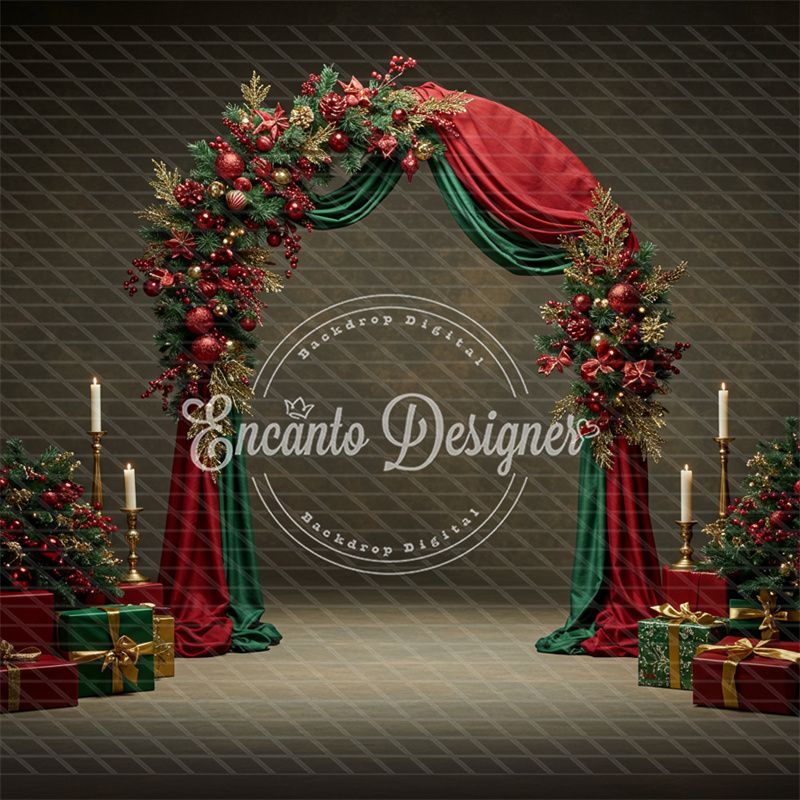 Red Green Arch Christmas Backdrop - Layoris