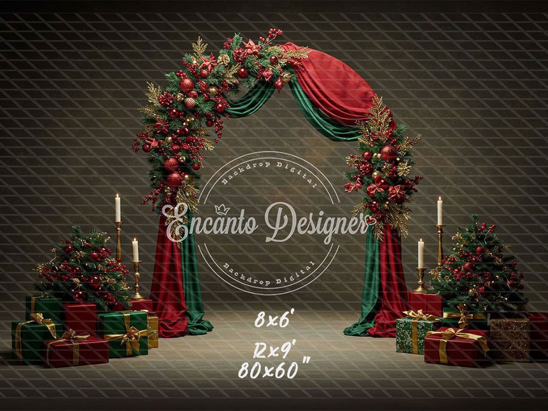 Red Green Arch Christmas Backdrop - Layoris