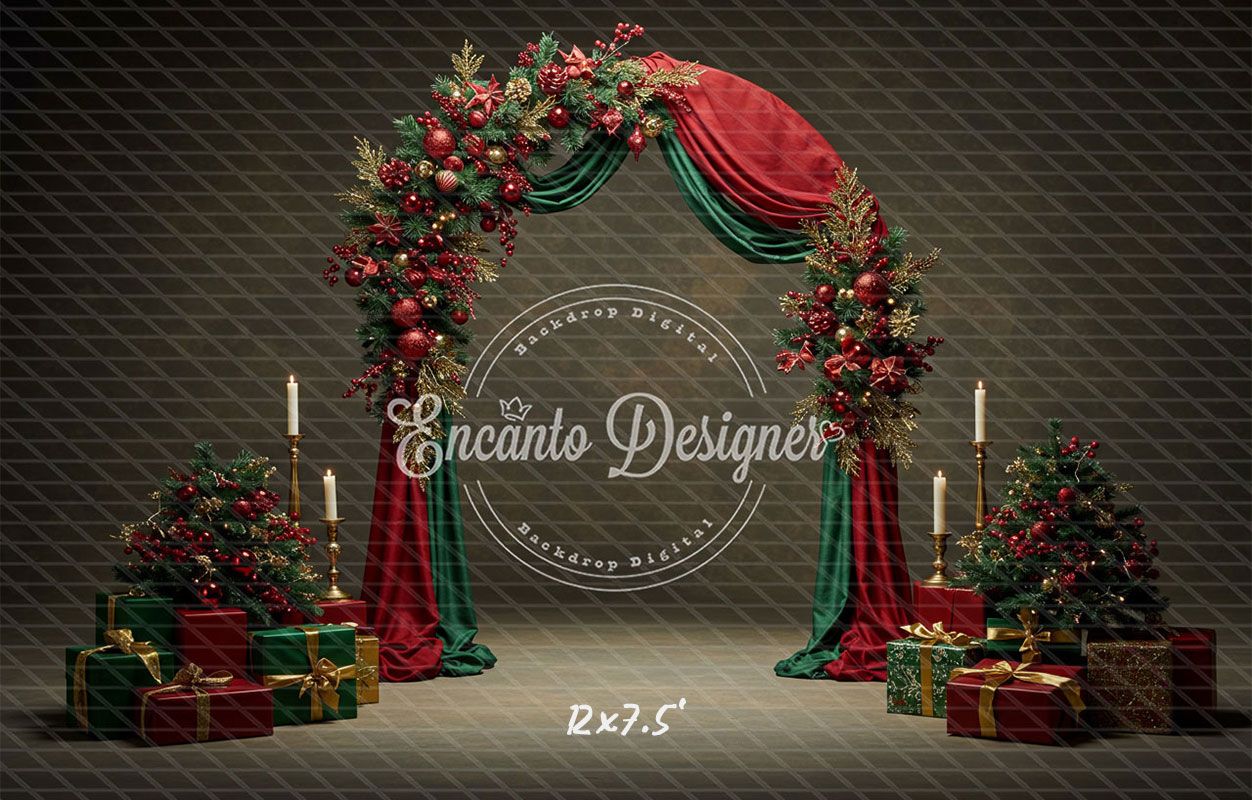 Red Green Arch Christmas Backdrop - Layoris