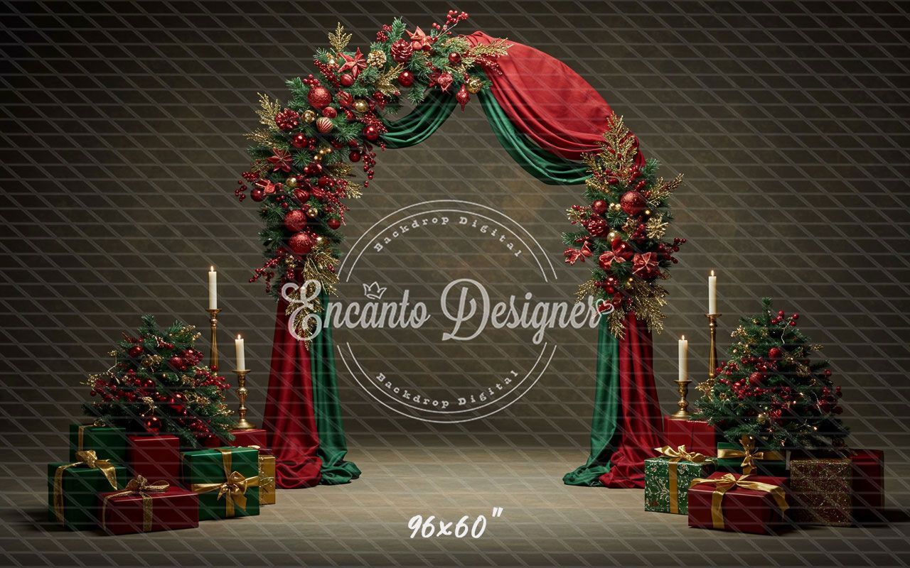 Red Green Arch Christmas Backdrop - Layoris