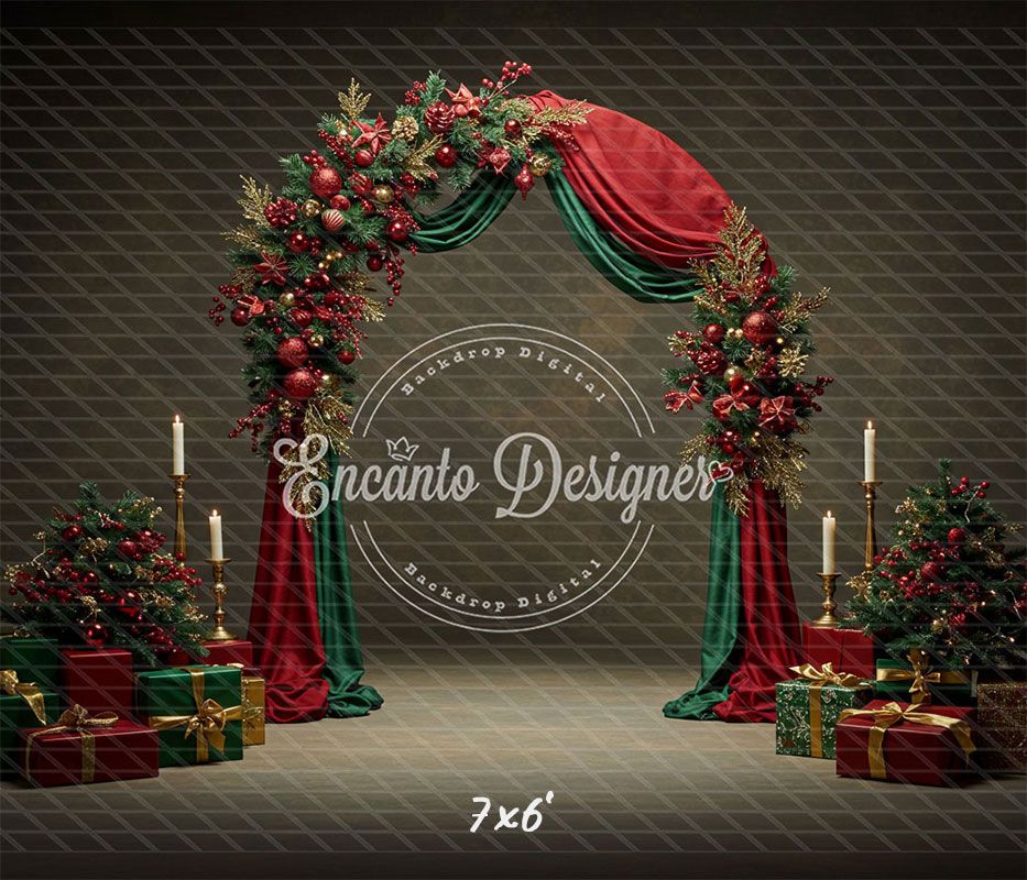 Red Green Arch Christmas Backdrop - Layoris
