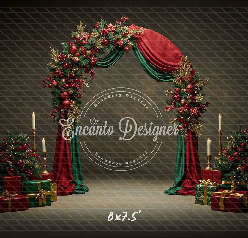 Red Green Arch Christmas Backdrop - Layoris