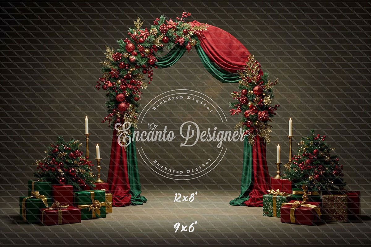 Red Green Arch Christmas Backdrop - Layoris