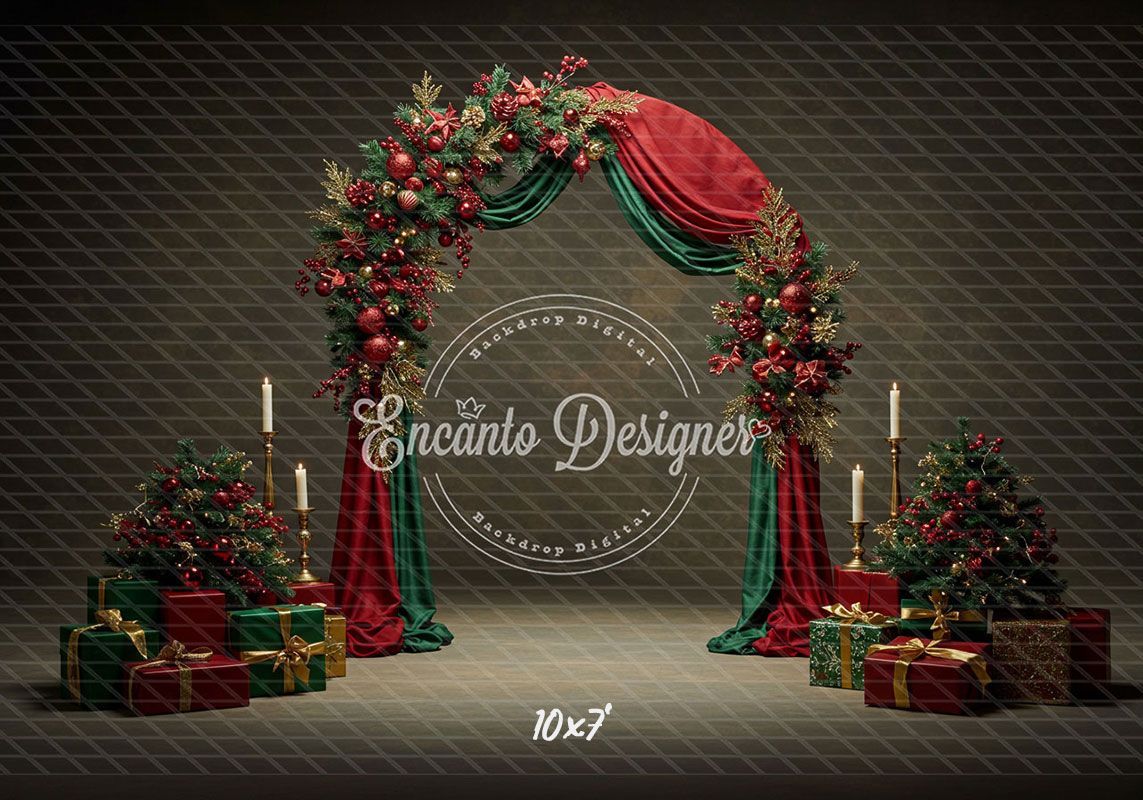Red Green Arch Christmas Backdrop - Layoris