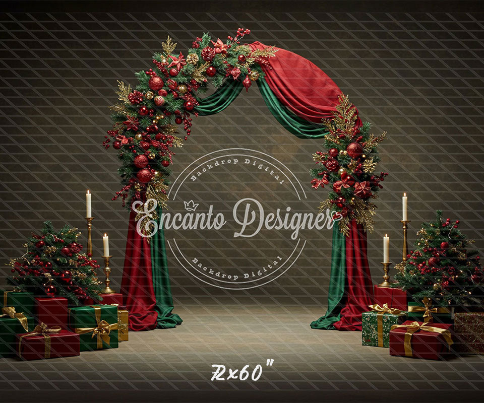Red Green Arch Christmas Backdrop - Layoris