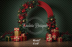 Poinsettia Gifts Red Gold Arch Christmas Backdrop - Layoris