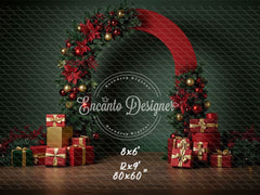 Poinsettia Gifts Red Gold Arch Christmas Backdrop - Layoris
