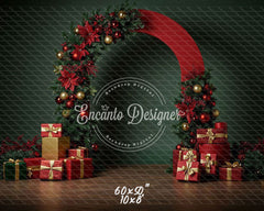 Poinsettia Gifts Red Gold Arch Christmas Backdrop - Layoris