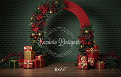 Poinsettia Gifts Red Gold Arch Christmas Backdrop - Layoris
