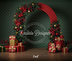 Poinsettia Gifts Red Gold Arch Christmas Backdrop - Layoris
