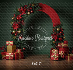 Poinsettia Gifts Red Gold Arch Christmas Backdrop - Layoris