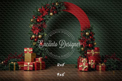 Poinsettia Gifts Red Gold Arch Christmas Backdrop - Layoris