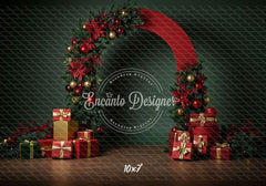 Poinsettia Gifts Red Gold Arch Christmas Backdrop - Layoris