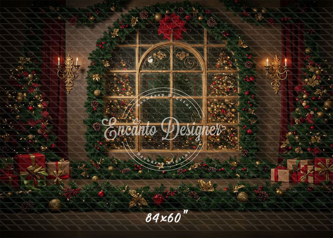 Vintage Window View Christmas Backdrop - Layoris