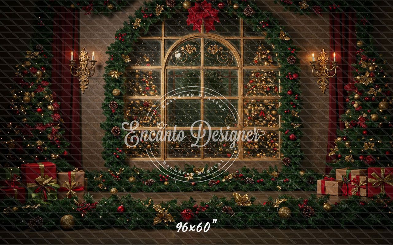Vintage Window View Christmas Backdrop - Layoris