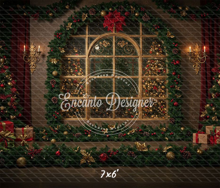 Vintage Window View Christmas Backdrop - Layoris