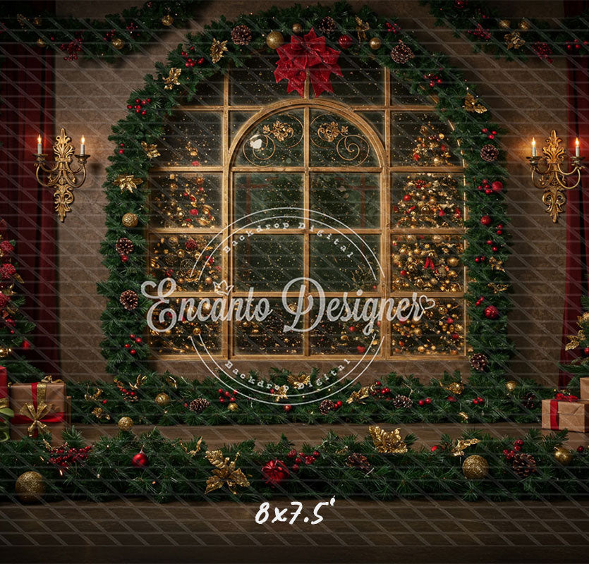 Vintage Window View Christmas Backdrop - Layoris