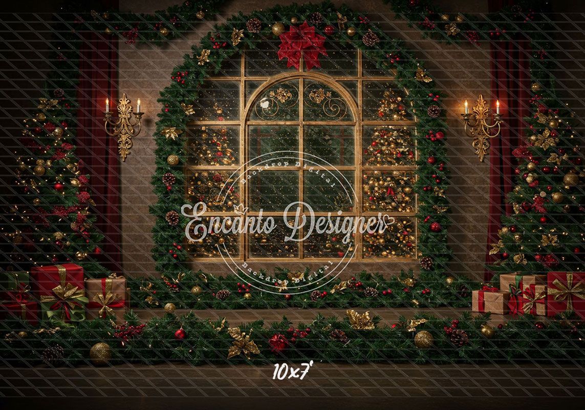 Vintage Window View Christmas Backdrop - Layoris